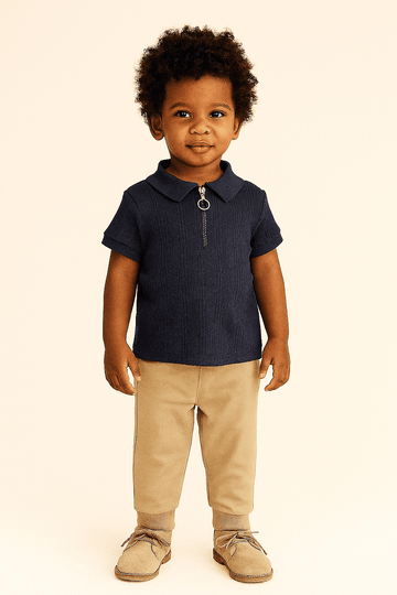 Navy Zip Placket Polo Shirt Navy Nawao.com