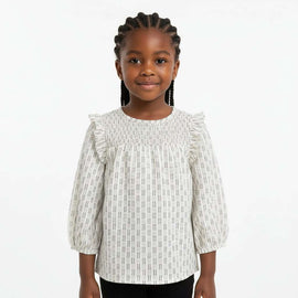 Off White Dobby Blouse With Balloon Sleeve Nawao.com