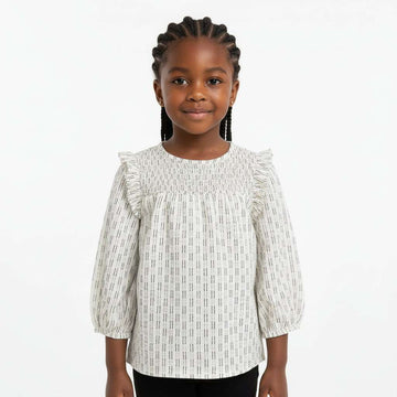 Off White Dobby Blouse With Balloon Sleeve Nawao.com