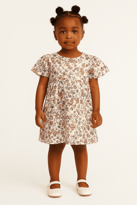 Off White Floral Aop Frill Sleeve Woven Dress White Nawao.com