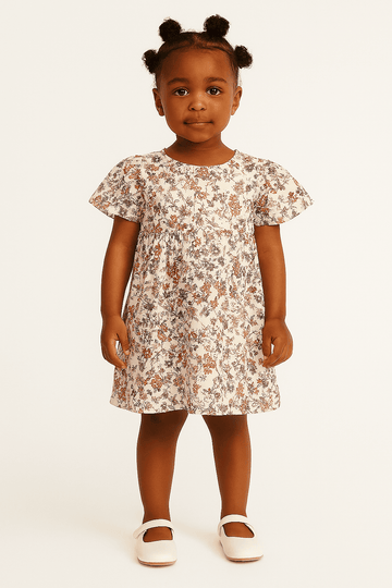 Off White Floral Aop Frill Sleeve Woven Dress White Nawao.com