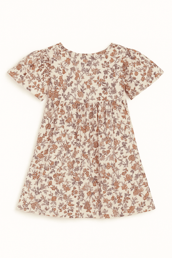 Off White Floral Aop Frill Sleeve Woven Dress White Nawao.com