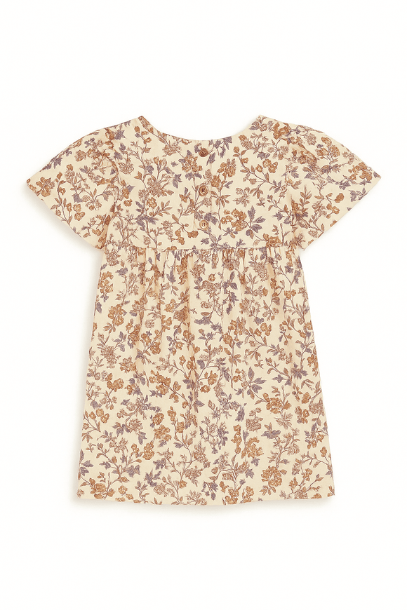 Off White Floral Aop Frill Sleeve Woven Dress White Nawao.com