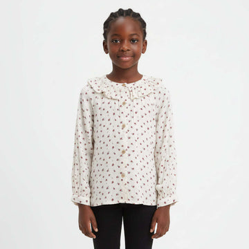 Off White Floral Blouse With Frill Neck Nawao.com