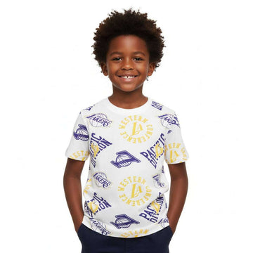 Off White Lakers Allover Print T Shirt White Nawao.com