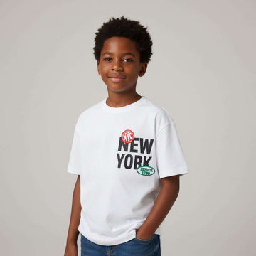 Off White New York Badges Over Size T Shirt White 9 10 Years Nawao.com