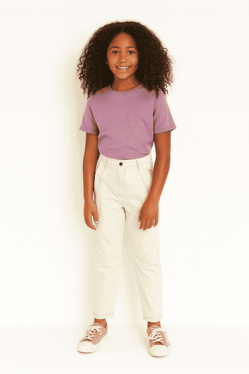 Off White Poplin Wideleg Pants With Contrast Top Stitch Nawao.com