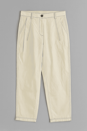 Off White Poplin Wideleg Pants With Contrast Top Stitch Nawao.com