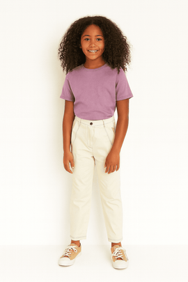 Off White Poplin Wideleg Pants With Contrast Top Stitch Nawao.com