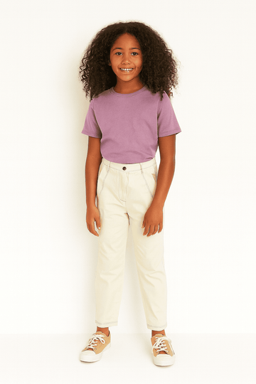 Off White Poplin Wideleg Pants With Contrast Top Stitch Nawao.com