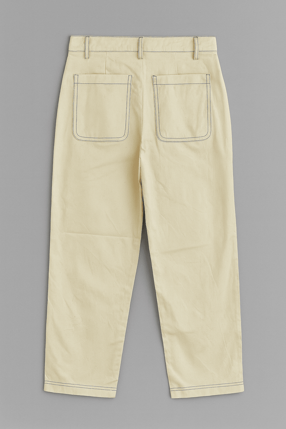 Off White Poplin Wideleg Pants With Contrast Top Stitch Nawao.com