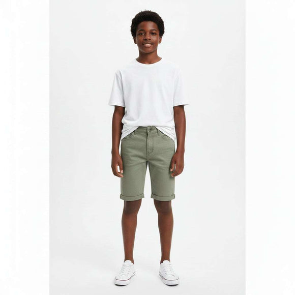 Olive 5 Pocket Denim Shorts Dark Green Nawao.com
