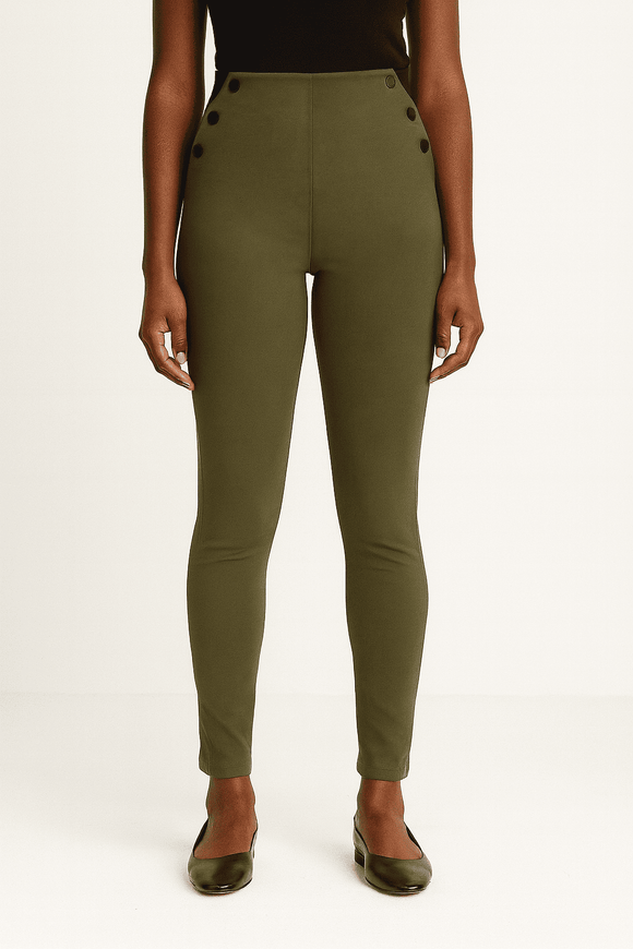 Olive Criss Cross Elastic Waistband Legging Nawao.com