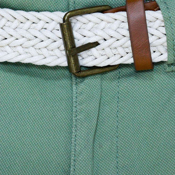 Olive Dobby Fabric Belted Trouser Nawao.com