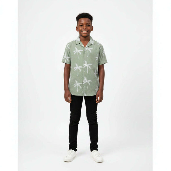Olive Emb Casual Shirt With T Shirt  Cord  Green Nawao.com