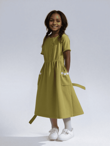 Olive Front Placket Dress Nawao.com