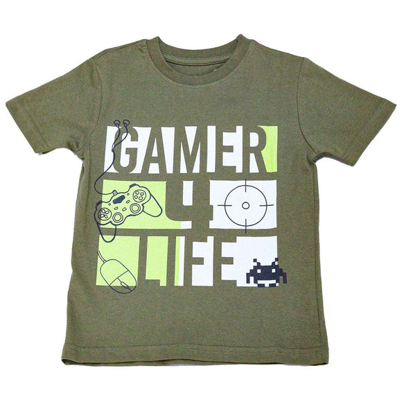 Olive Gamer Printed Short Sleeve T Shirt Dark Green 5 6 Years Nawao.com