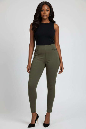 Olive Side Detailed Chain Leggings Nawao.com