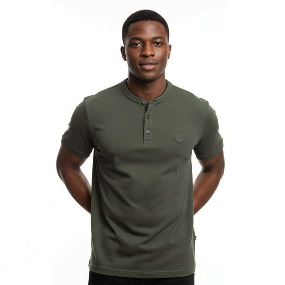 Olive Standup Collar Polo Shirt Nawao.com