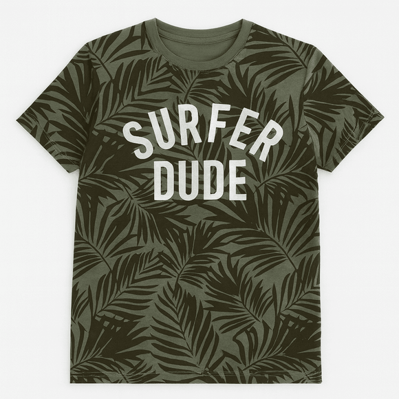 Olive Surfer Dude Allover Print Tee Nawao.com