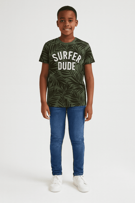Olive Surfer Dude Allover Print Tee Nawao.com