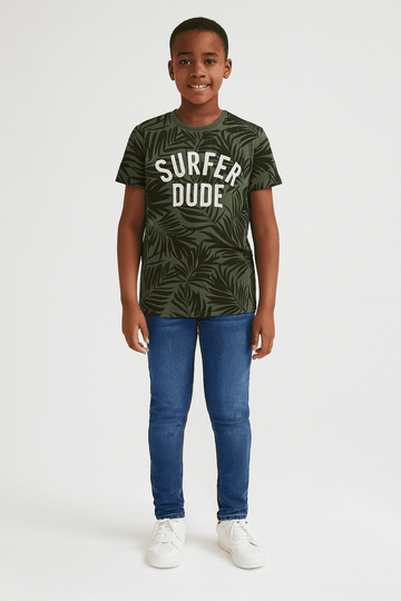 Olive Surfer Dude Allover Print Tee Nawao.com