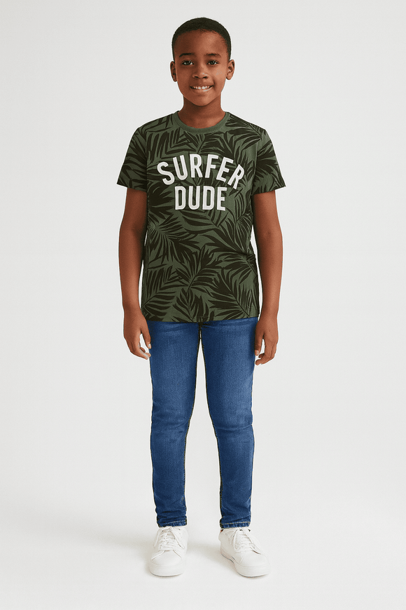 Olive Surfer Dude Allover Print Tee Nawao.com