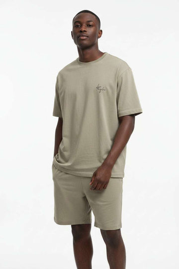 Olive t Shirt And  Pyjama Shorts Set Green Nawao.com