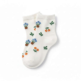 Orange Floral Ladies 5 Pack Ankle Socks Nawao.com