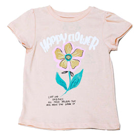 Orange Happy Flower Placement Print  S S T Shirt Orange Nawao.com