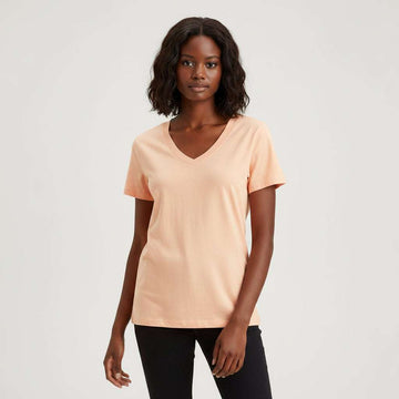 Orange Short Sleeve V  Neck T Shirt Nawao.com