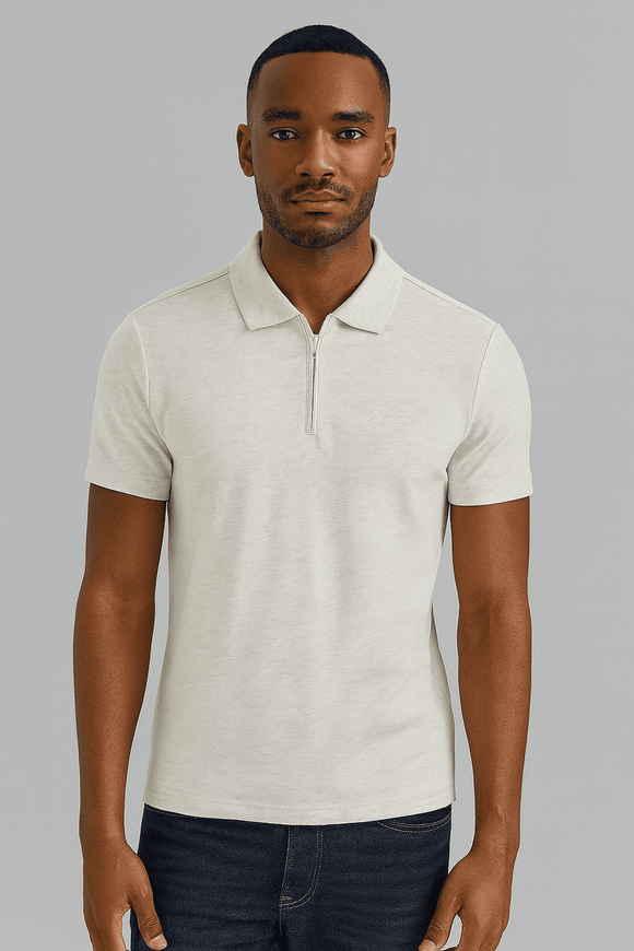 Ottmeal Zip Placket Polo Shirt With Chest Logo Ecru Nawao.com