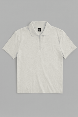 Ottmeal Zip Placket Polo Shirt With Chest Logo Ecru Nawao.com