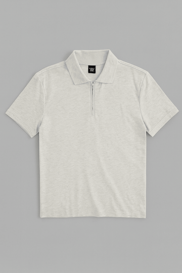 Ottmeal Zip Placket Polo Shirt With Chest Logo Ecru Nawao.com