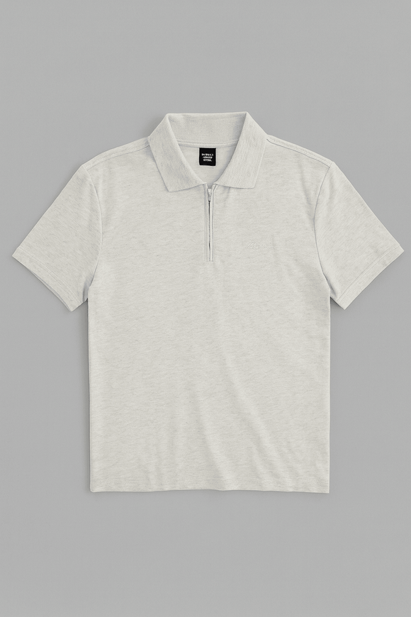 Ottmeal Zip Placket Polo Shirt With Chest Logo Ecru Nawao.com