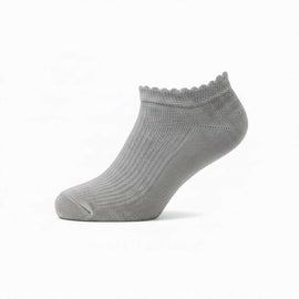 Pack Of 5   Senior Girls Low Ankle Socks With Scallop Welt Edge   Grey Melange Nawao.com