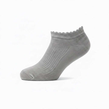 Pack Of 5   Senior Girls Low Ankle Socks With Scallop Welt Edge   Grey Melange Nawao.com