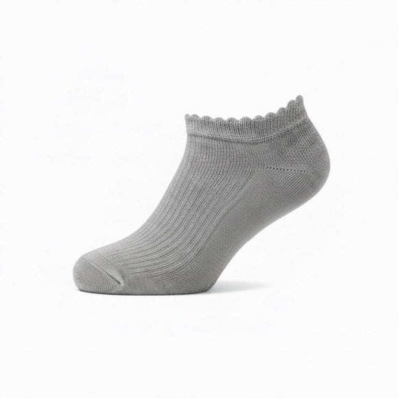 Pack Of 5   Senior Girls Low Ankle Socks With Scallop Welt Edge   Grey Melange Nawao.com