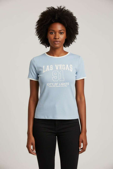 Pale Blue Contast Rib T Shirt Nawao.com