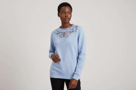Pale Blue Front Detailed Sweatshirt Pale Blue Nawao.com