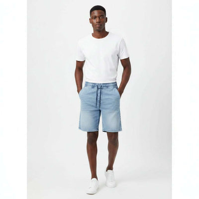 Pale Blue Knit Denim Shorts Pale Blue Nawao.com