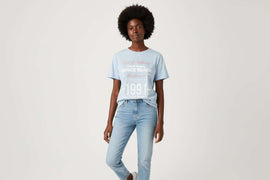 Pale Blue Overdyed Printed T Shirt Nawao.com