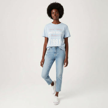 Pale Blue Overdyed Printed T Shirt Nawao.com