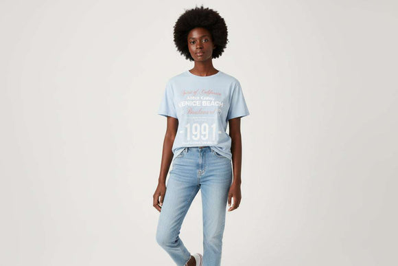 Pale Blue Overdyed Printed T Shirt Nawao.com