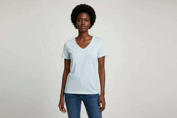 Pale Blue Short Sleeve Crew Neck T Shirt Nawao.com