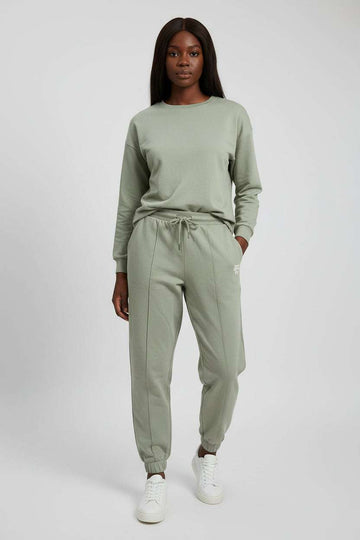 Pale Green Ribbed Hem With Pintuck Jog Pant Nawao.com