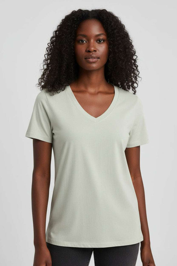 Pale Green Short Sleeve V Neck T Shirt Nawao.com