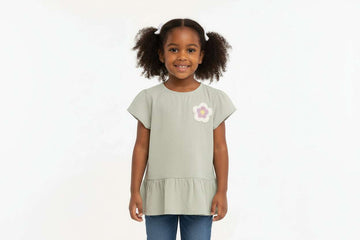 Pale green Solid Seersucker With Frills Blouse Nawao.com