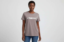 Pale Grey Love Embossed Foil T Shirt Nawao.com