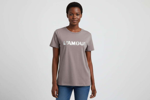 Pale Grey Love Embossed Foil T Shirt Nawao.com